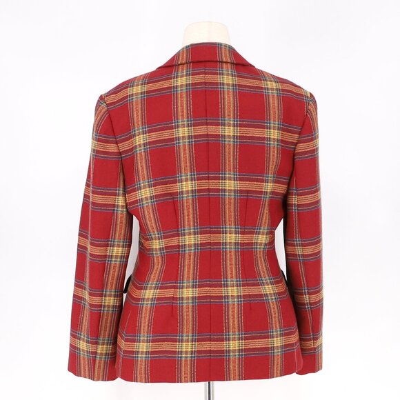GAP VINTAGE 90s Women's Wool Red Plaid 3 Button Blazer Size 10 - Picture 4 of 6